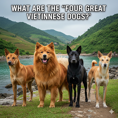 Bốn giống chó Việt Nam tiêu biểu – Phú Quốc, Bắc Hà, H’Mông Cộc và Lài Sông Mã – đại diện cho “Tứ đại quốc khuyển” trong văn hóa Việt Nam 🇻🇳🐕