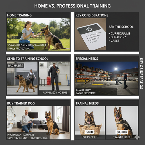 So sánh tự huấn luyện chó Becgie Đức tại nhà và gửi trường huấn luyện