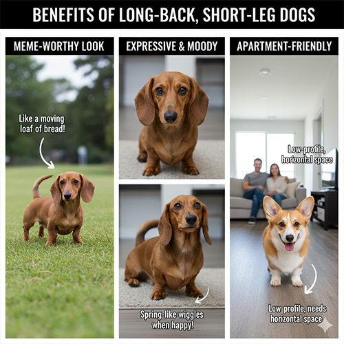 Ưu điểm khi nuôi chó lưng dài thân dài chân ngắn với ngoại hình dễ thương, biểu cảm và phù hợp căn hộ