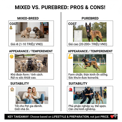 Ưu nhược điểm nuôi chó Béc Bỉ lai so với Béc Bỉ thuần chủng về giá, tính cách và ngoại hình