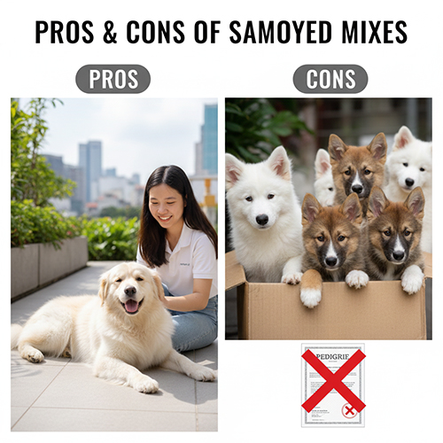 Hình minh họa ưu và nhược điểm khi nuôi chó Samoyed lai so với Samoyed thuần