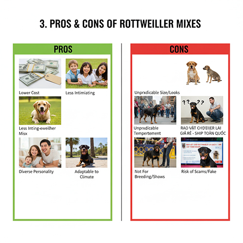 Bảng so sánh ưu và nhược điểm khi nuôi chó Rottweiler lai so với Rott thuần