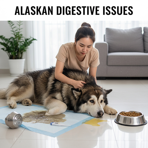 Chó Alaska gặp vấn đề tiêu hóa như tiêu chảy, nôn ói, bỏ ăn khi nuôi trong nhà tại Việt Nam