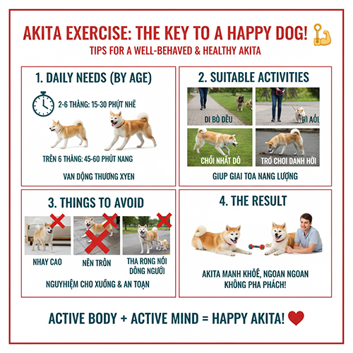 Vận động cho chó Akita và cách giúp Akita không phá phách