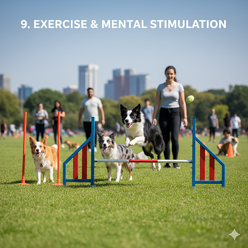 Border Collie vượt chướng ngại vật ngoài công viên và chơi cùng nhóm bạn bốn chân