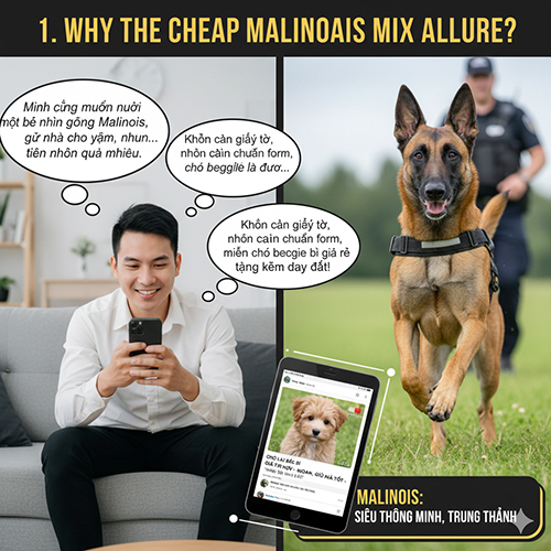 Ảnh minh họa lý do nhiều người bị thu hút bởi chó lai Béc Bỉ giá rẻ dưới 1 triệu – người xem điện thoại và Malinois nghiệp vụ