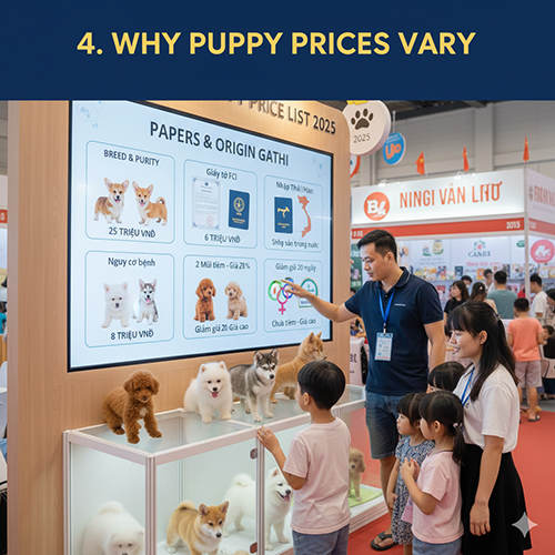 Vì sao giá chó con chênh lệch: giống loài, giấy tờ, nguồn gốc, độ tuổi và các yếu tố nuôi dưỡng