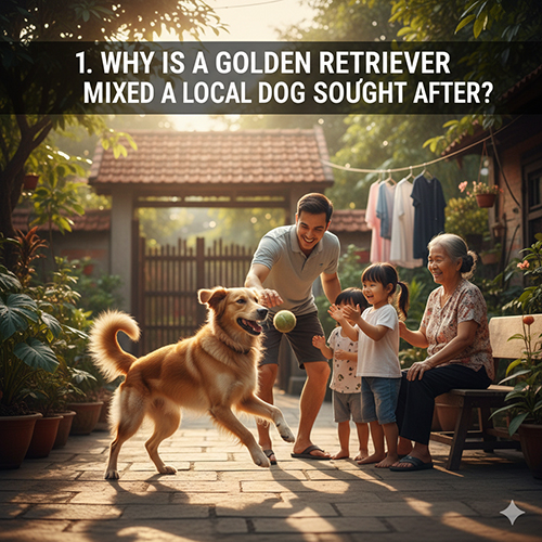 Chó Golden lai chó cỏ chơi bóng cùng gia đình trong sân nhà Việt Nam