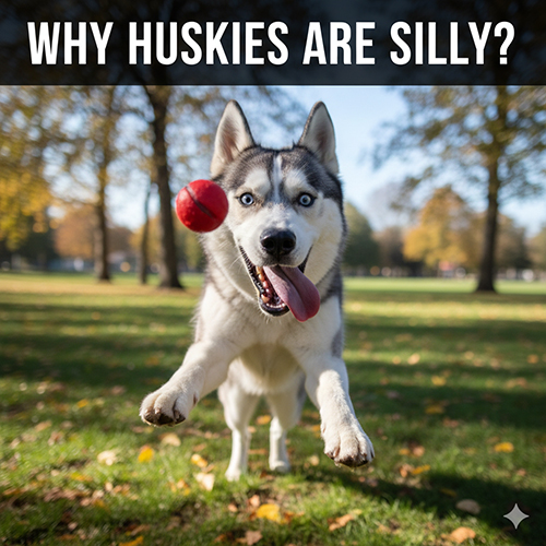 Hình chó Husky ngáo với biểu cảm hài hước khi chạy chơi ngoài trời