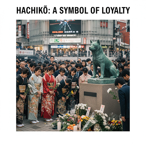 Người dân Nhật cúi đầu trước tượng Hachiko tại Shibuya, biểu tượng lòng trung thành