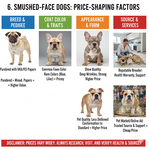 Những yếu tố ảnh hưởng đến giá chó mặt xệ như giống giấy tờ màu lông ngoại hình và nguồn bán