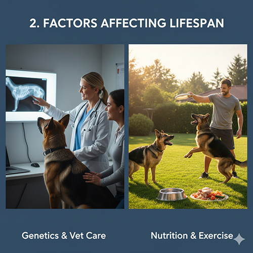 Các yếu tố ảnh hưởng đến tuổi thọ chó Becgie Đức như di truyền dinh dưỡng và vận động