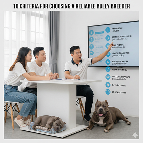 10 tiêu chí chọn nơi mua bán chó Bully uy tín với hình người tư vấn và hai chú Bully