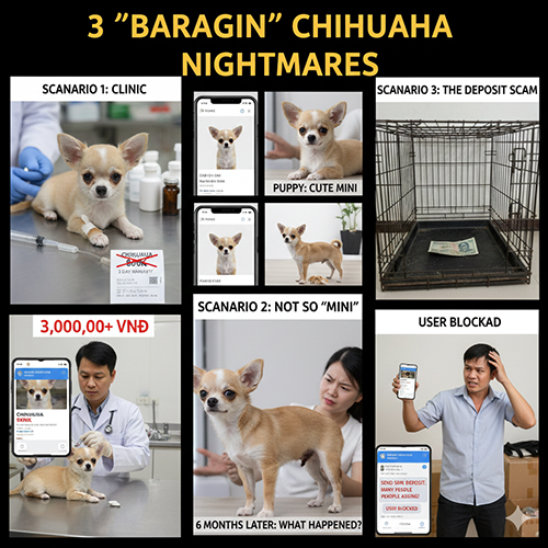 ba kịch bản thường gặp khi mua chó Chihuahua giá rẻ: bệnh phải nhập viện, lớn lên không giống Chihuahua, và lừa đảo tiền cọc