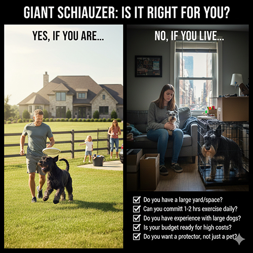 So sánh ai nên và không nên nuôi Giant Schnauzer dựa trên không gian sống, thời gian và kinh nghiệm