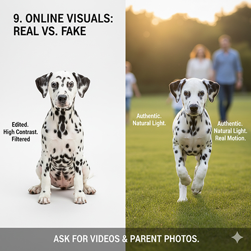 So sánh Dalmatian con chụp studio chỉnh mạnh và Dalmatian con chạy ngoài trời ánh sáng tự nhiên