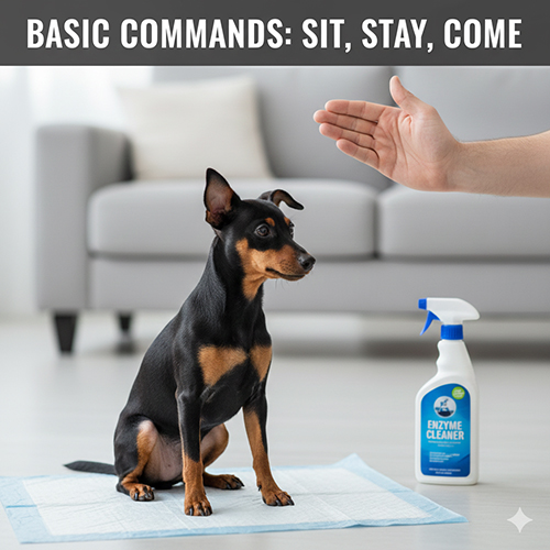 Chó Phốc hươu ngồi nghe lệnh cơ bản như ngồi đứng yên trong nhà