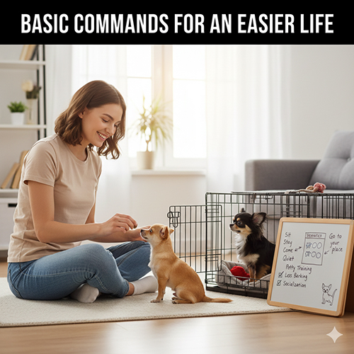 Huấn luyện chó Chihuahua với các lệnh cơ bản như lại đây ngồi vào chỗ