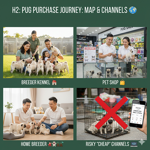 Bản đồ các kênh mua bán chó Pug mặt xệ: trại Pug, shop thú cưng, người nuôi nhà và kênh “giá rẻ” rủi ro