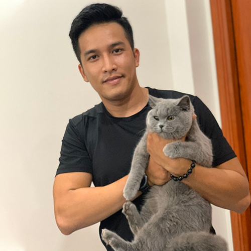 Khách nhận mèo Anh lông ngắn xám xanh tại Chạm Pets Family (ảnh thực tế)