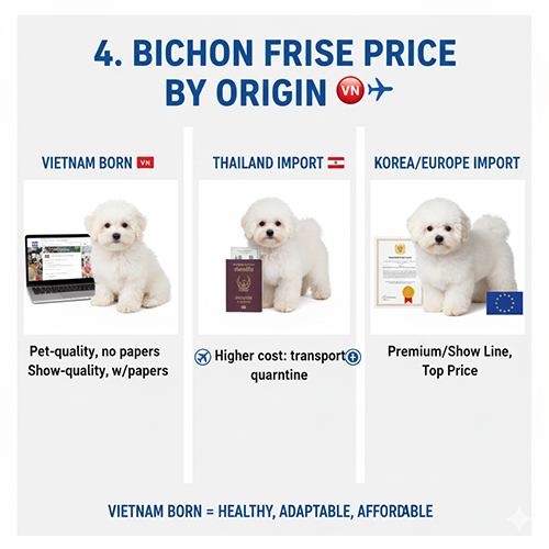 Bảng giá chó Bichon Frise theo nguồn gốc: Việt Nam, Thái Lan, Hàn Quốc – châu Âu
