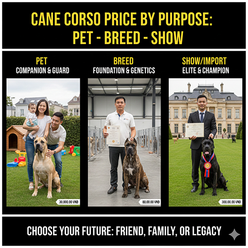 Bảng giá chó Cane Corso theo mục đích nuôi pet breed và show