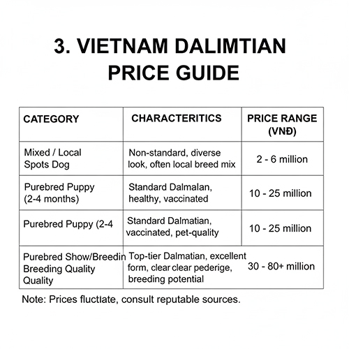 Bảng giá chó Đốm Dalmatian tại Việt Nam theo từng phân khúc