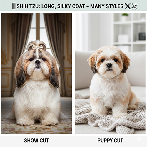 Bộ lông dài mượt của Shih Tzu và các kiểu cắt như show cut, puppy cut