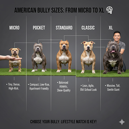 Các kích thước American Bully từ Micro, Pocket, Standard, Classic đến XL