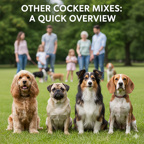 Các giống chó Cocker lai phổ biến với nhiều ngoại hình và kích thước khác nhau trong cùng một khung hình