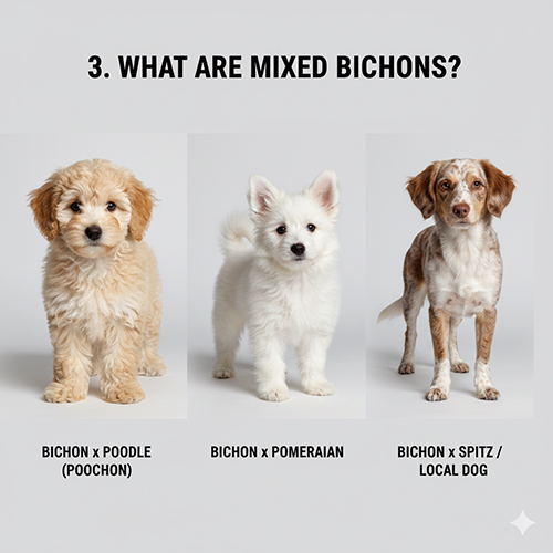Các kiểu chó Bichon lai phổ biến như Bichon lai Poodle Phốc Sóc và Spitz