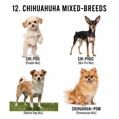 Các kiểu chó Chihuahua lai phổ biến như Chi Poo, Chihuahua lai Phốc, lai chó cỏ
