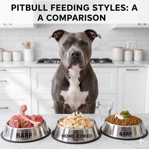 So sánh các kiểu cho Pitbull ăn: hạt, cơm trộn thịt, BARF và chế độ mix