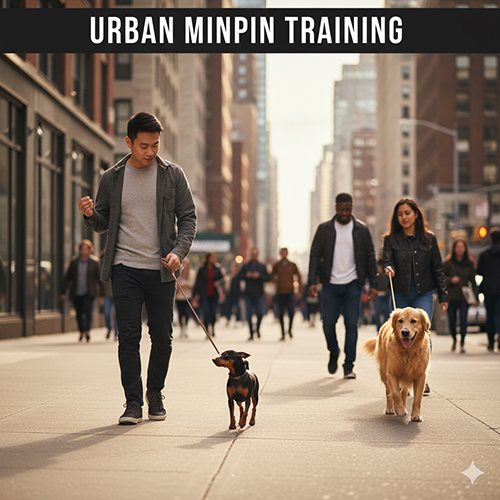 Huấn luyện chó fox hươu đi dạo bình tĩnh giữa môi trường đô thị đông người