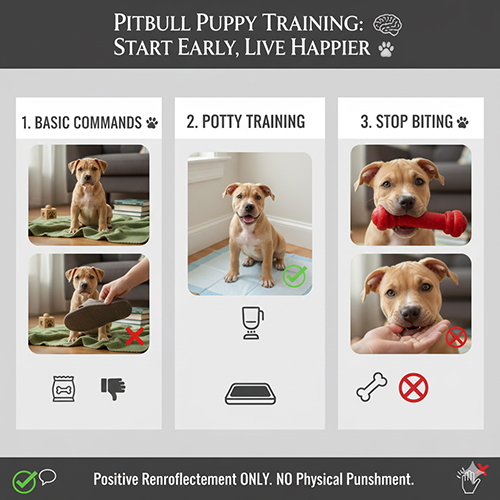 Huấn luyện chó Pitbull con từ sớm với lệnh cơ bản, đi vệ sinh và kiểm soát cắn