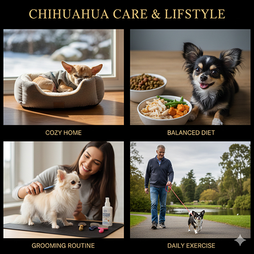 Hướng dẫn cách nuôi và chăm sóc chó Chihuahua với hình minh họa nơi ngủ, khẩu phần ăn, chải lông và vận động hằng ngày
