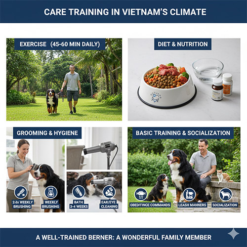 Cách nuôi và chăm sóc chó Núi Bernese trong điều kiện khí hậu Việt Nam