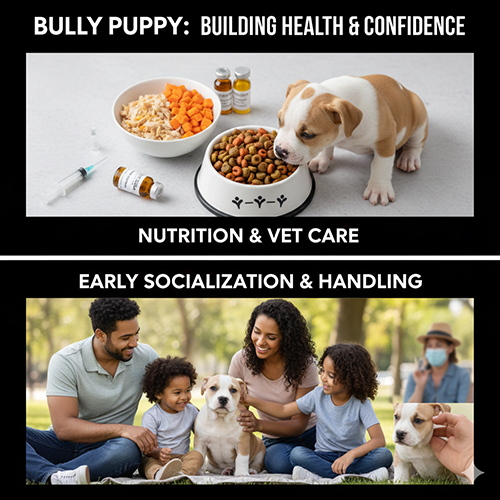 Cách nuôi chó Bully con 2–6 tháng tuổi với dinh dưỡng, tiêm phòng và xã hội hóa sớm