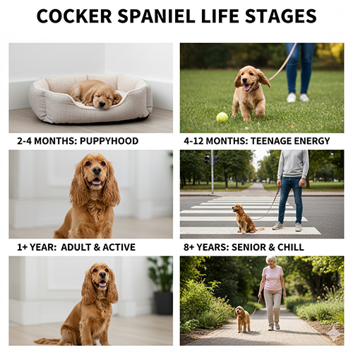 Các giai đoạn phát triển của chó Cocker Spaniel từ chó con đến chó già