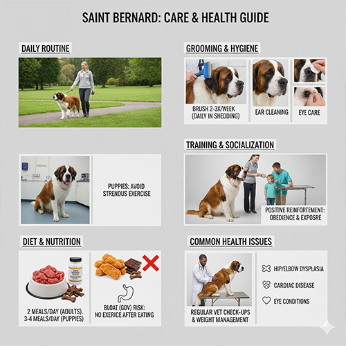 Hướng dẫn chăm sóc chó Saint Bernard về vận động dinh dưỡng vệ sinh và sức khỏe