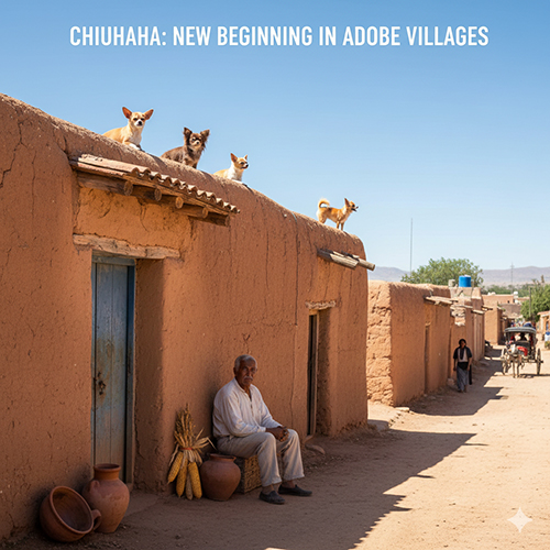 Những ngôi nhà đất nung ở bang Chihuahua với các chú chó nhỏ nằm trên mái – khởi nguồn của tên gọi Chihuahua