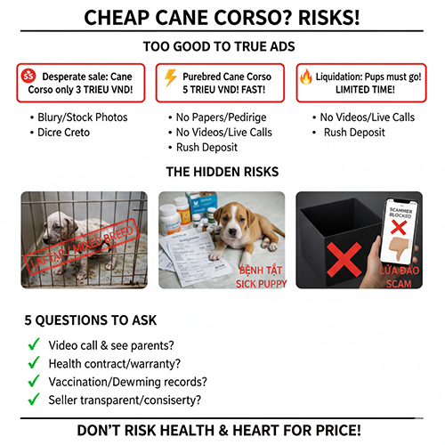 Cảnh báo rủi ro khi mua chó Ngao Ý Cane Corso giá rẻ bất thường