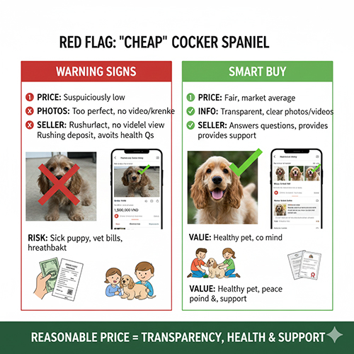 Cảnh báo chó Cocker Spaniel giá rẻ bất thường và dấu hiệu nên dừng lại khi mua