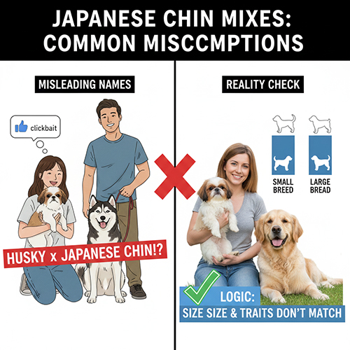 Minh họa nhầm lẫn chó Nhật lai với các giống lớn như Becgie, Husky và Golden