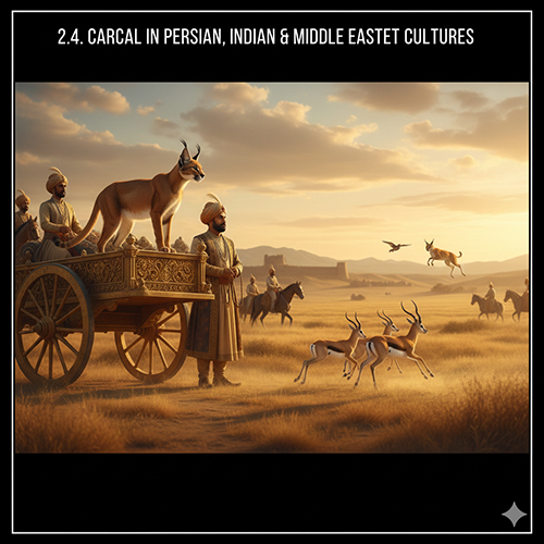 Mèo Caracal xuất hiện trong bối cảnh săn mồi của văn hóa Ba Tư và Ấn Độ cổ đại