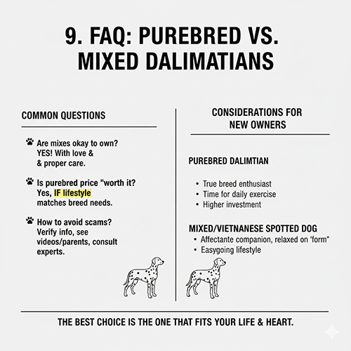 Giải đáp câu hỏi thường gặp về chó Đốm Dalmatian thuần chủng và chó Đốm lai