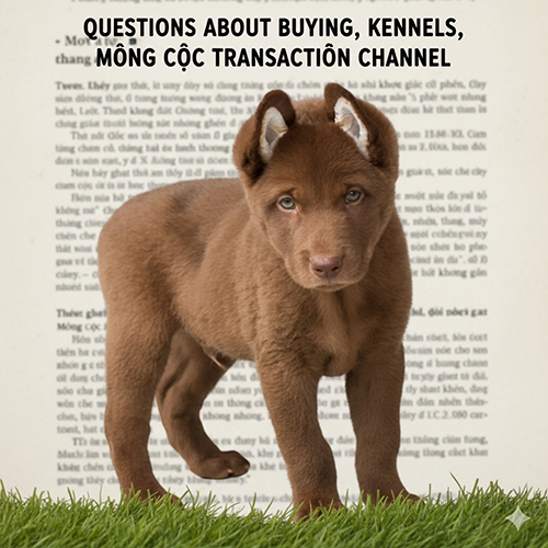 chó Mông Cộc con màu nâu đứng trên thảm cỏ, dùng làm ảnh đại diện cho mục FAQ về mua bán, trại và kênh giao dịch