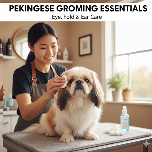 Vệ sinh mắt nếp gấp và tai cho chó Bắc Kinh để hạn chế viêm và mùi hôi