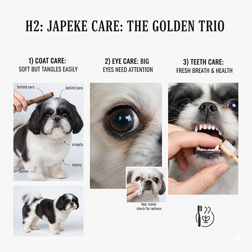 Chăm sóc chó Bắc Kinh lai Nhật Japeke tập trung lông mắt và răng