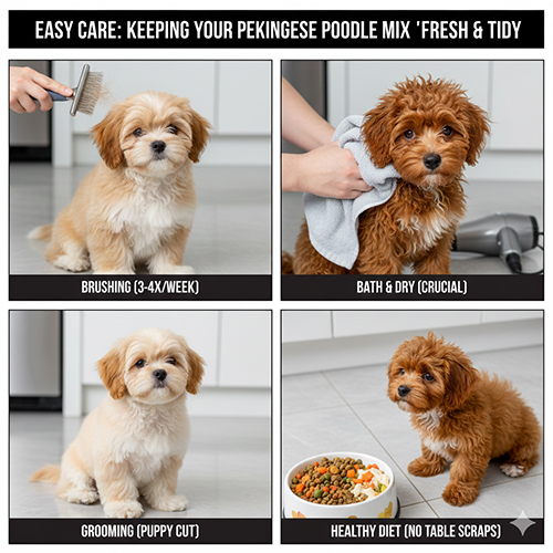 Chăm sóc chó Bắc Kinh lai Poodle với các bước chải lông, tắm sấy, cắt tỉa và ăn uống